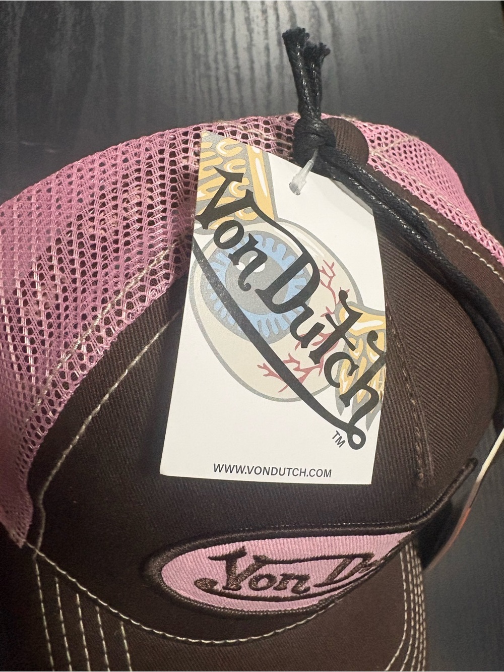 Von Dutch Brown and Pink Logo Trucker Cap - Picture 7 of 7